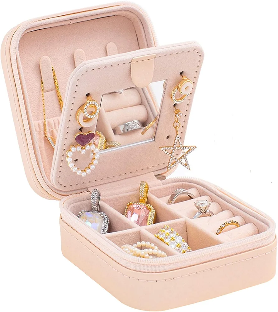 KElofoN compact travel jewelry case — Pink, with mirror (main view)