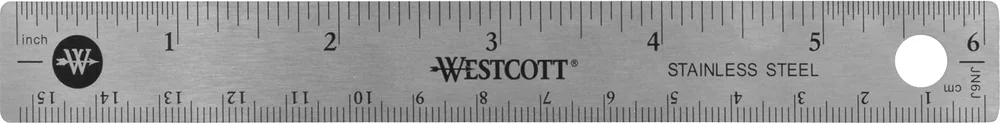 Westcott 10414 Stainless Steel Ruler — 6 inches; cork backing; inch and metric markings